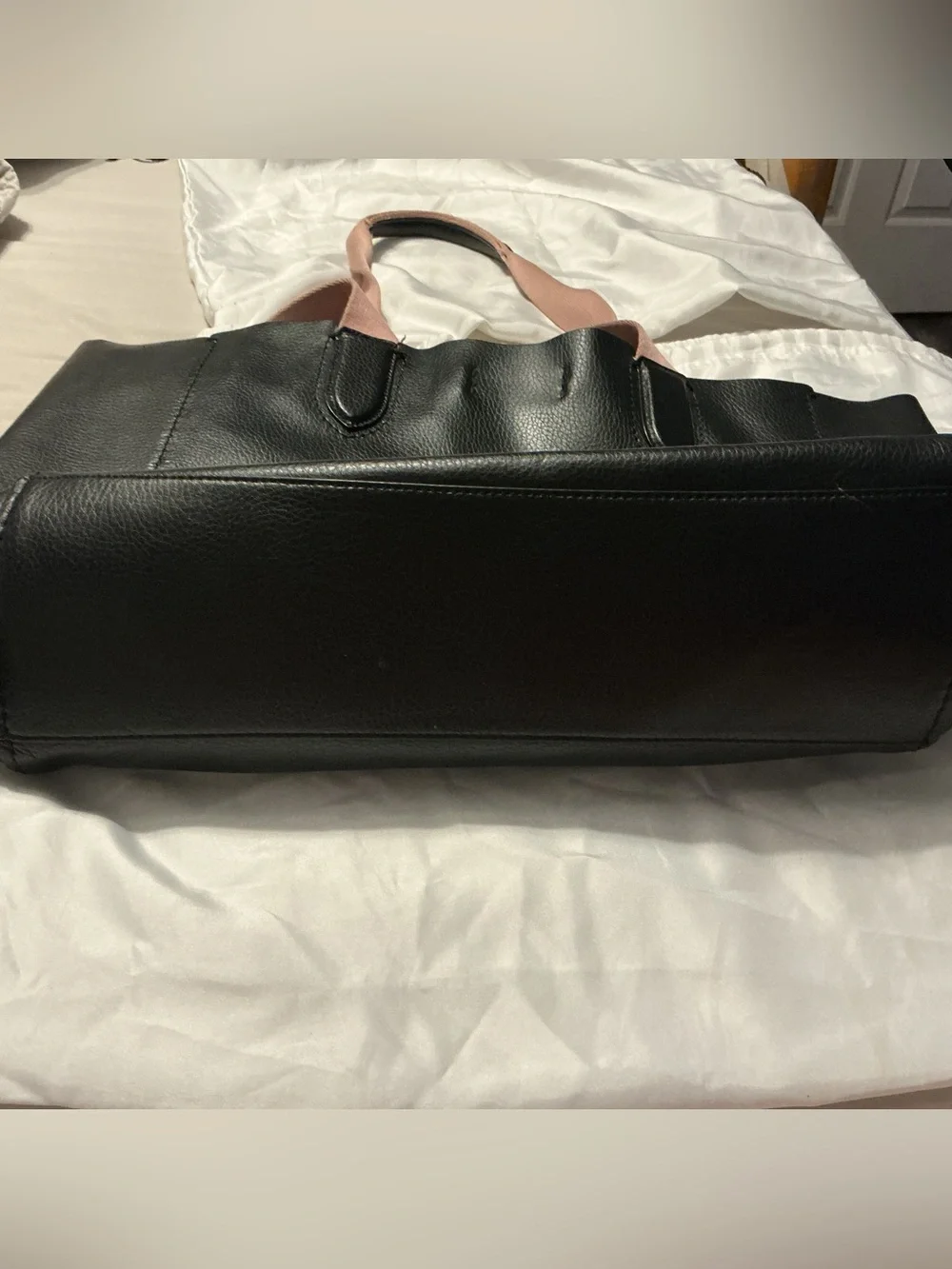 Coach Black Leather Tote with Pink Web Handles